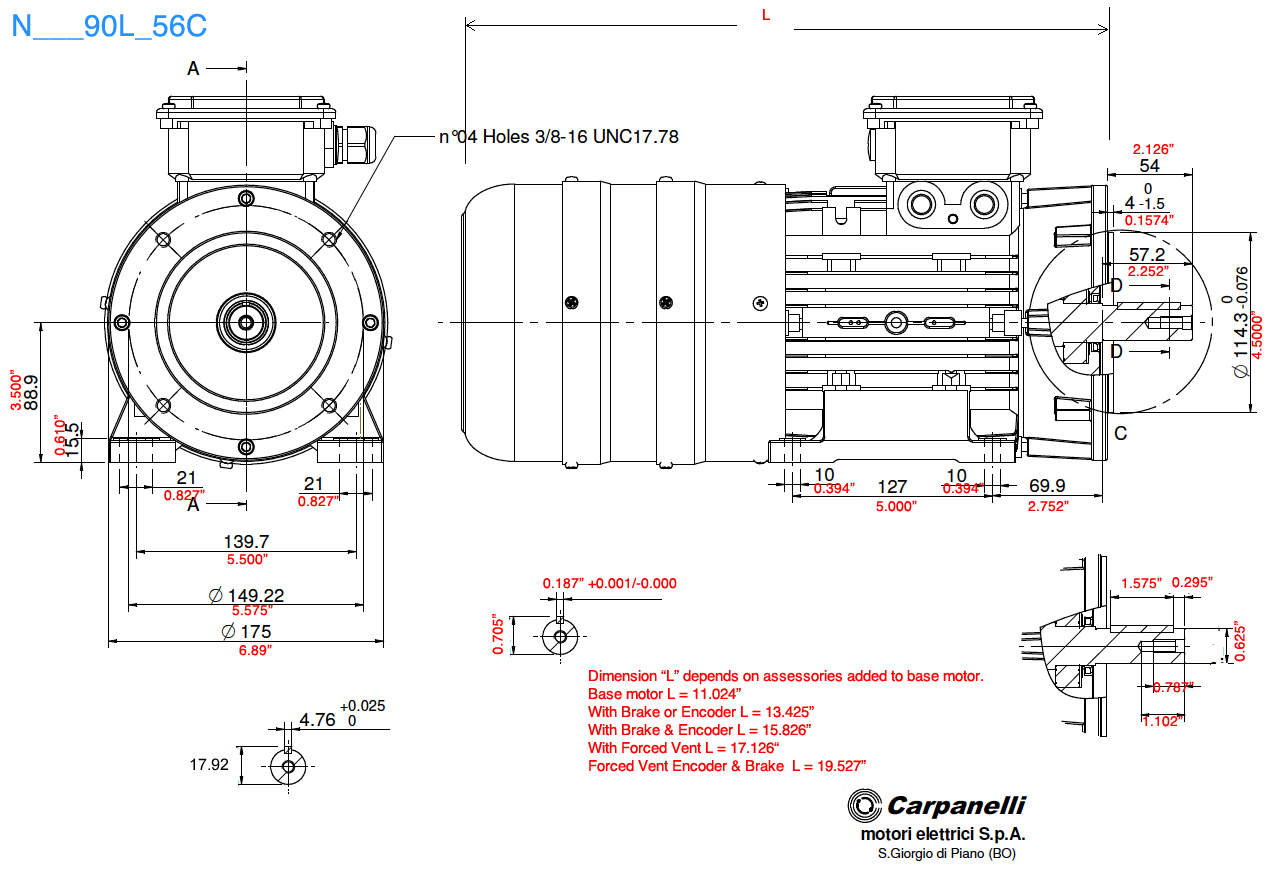 2hp 4pole 3ph NEMA 56C AC Motors & Brake Motors