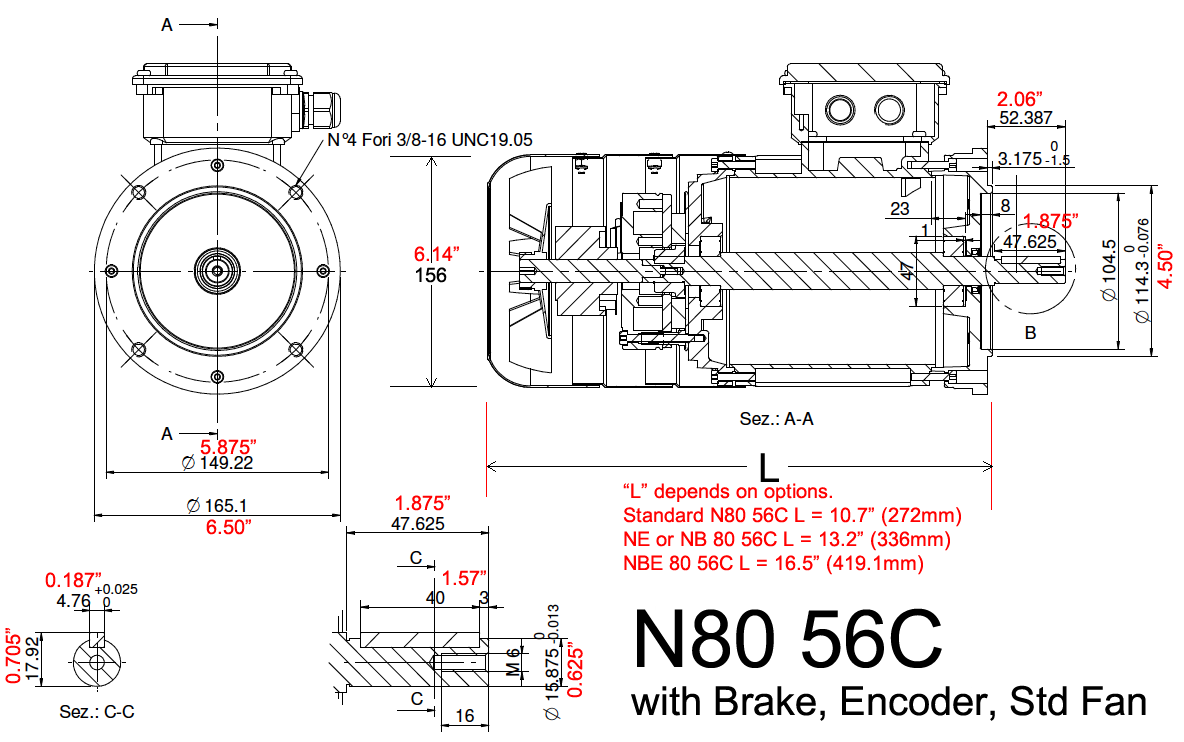 1hp 2pole 208-230/460V/60Hz 3ph NEMA 56C AC Motor