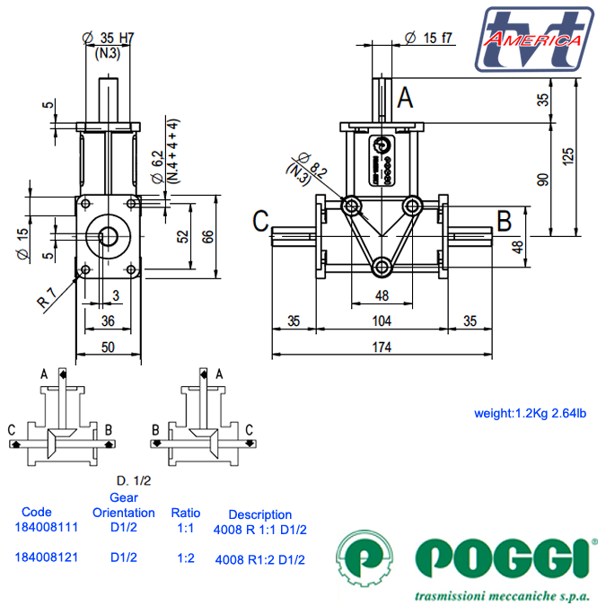 Poggi bevel gearbox 4008